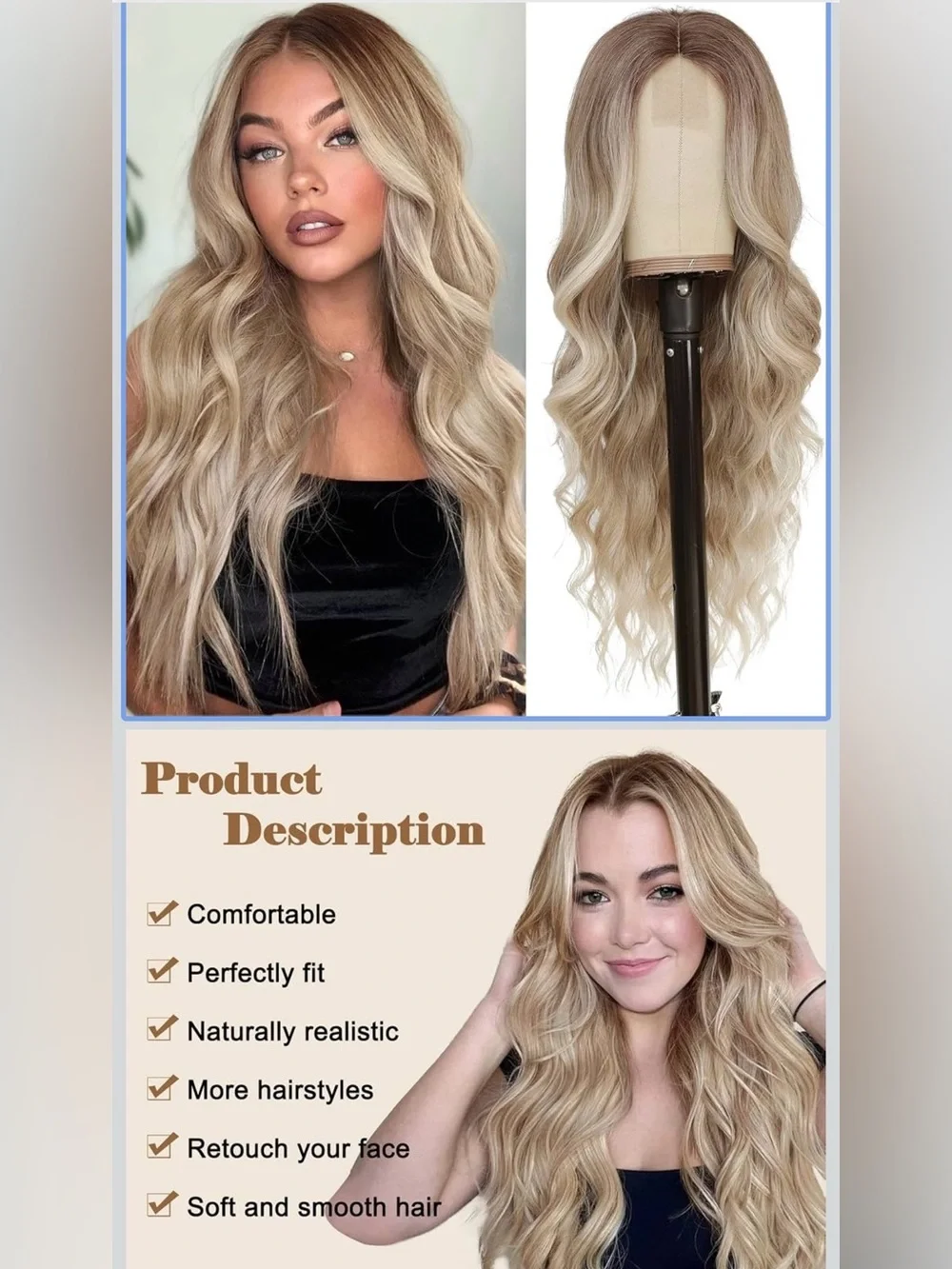 Blonde Long Wavy Lace Front Wig - Women Hair